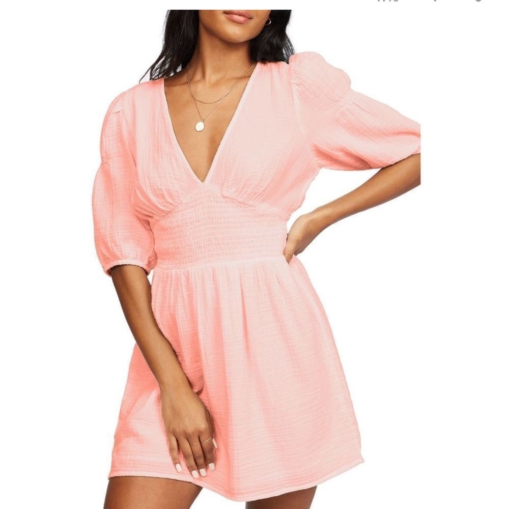 Billabong Spellbound Pink puff sleeve mini dress size Small